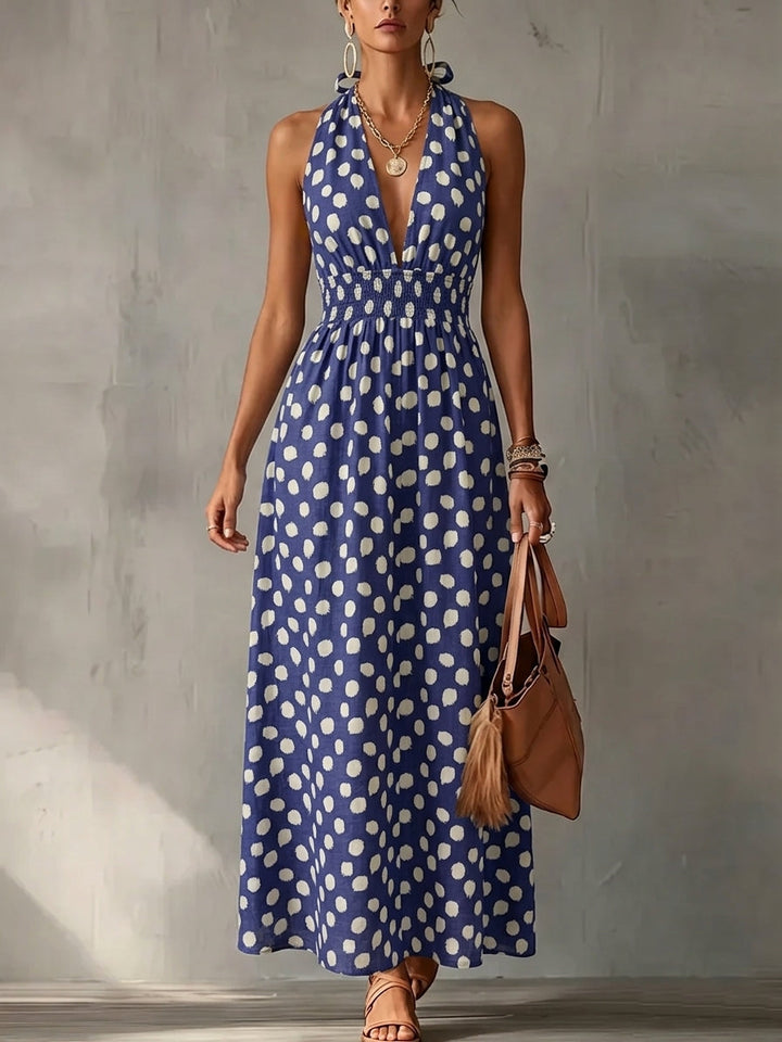 Artistic Brushstroke Polka Dot Cotton-linen Dress