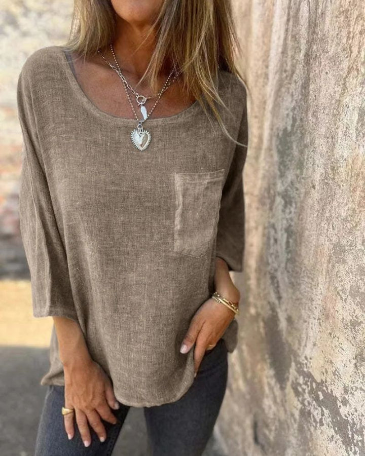 CEMAGI Casual Cotton and Linen T-Shirt, view 4 - Elena Harper