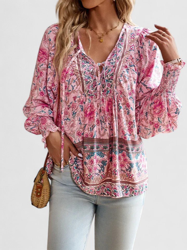 Sofia | Boho Blouse V-Neck Puff Sleeves Floral Print