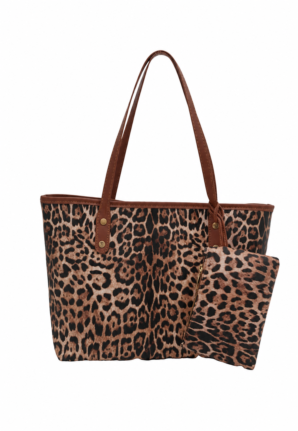 Women's leopard print shopper bag with long handles