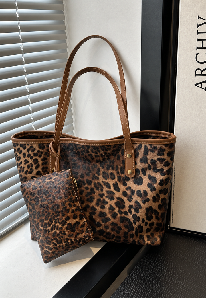 Women's leopard print shopper bag with long handles