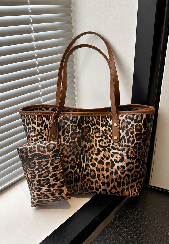 Women's leopard print shopper bag with long handles