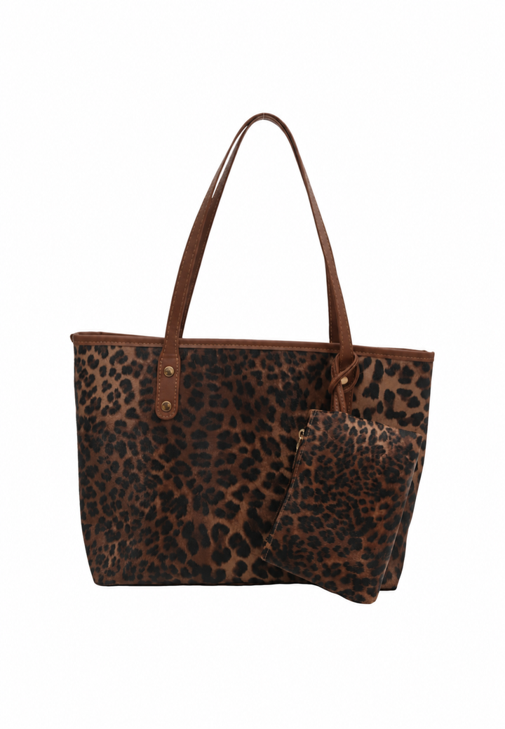 Women's leopard print shopper bag with long handles