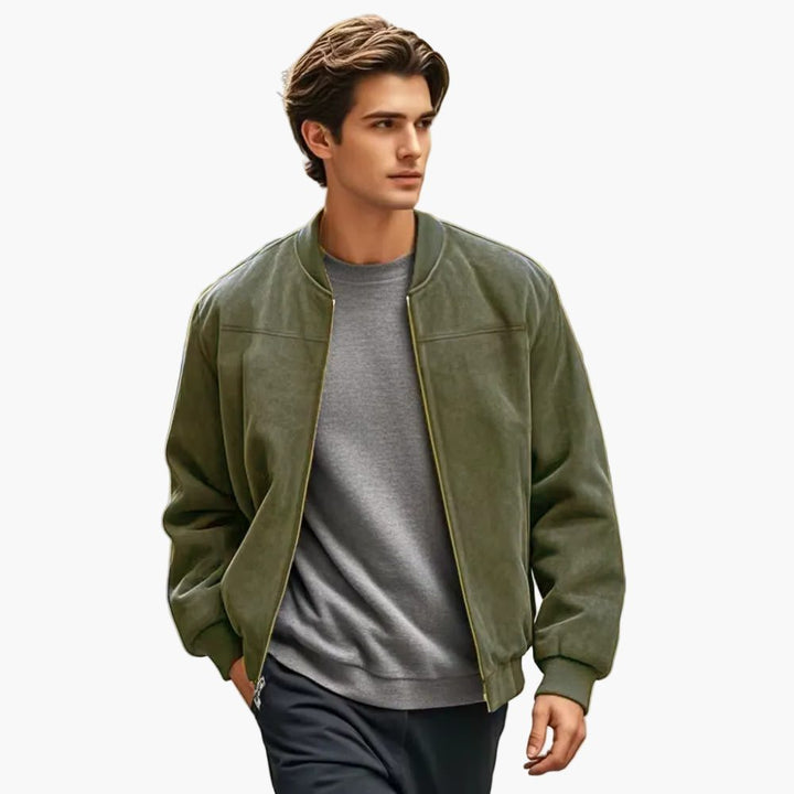 Bomber Jacket with Zipper and Ribbed Cuffs for Men