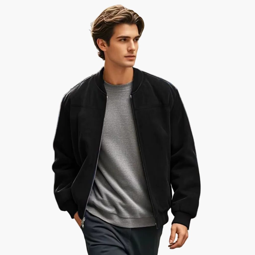 Bomber Jacket with Zipper and Ribbed Cuffs for Men