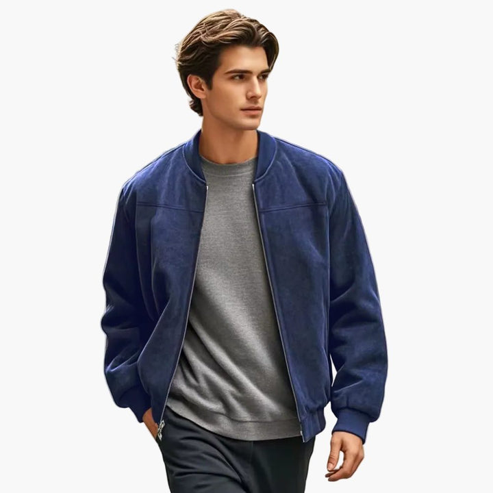 Bomber Jacket with Zipper and Ribbed Cuffs for Men
