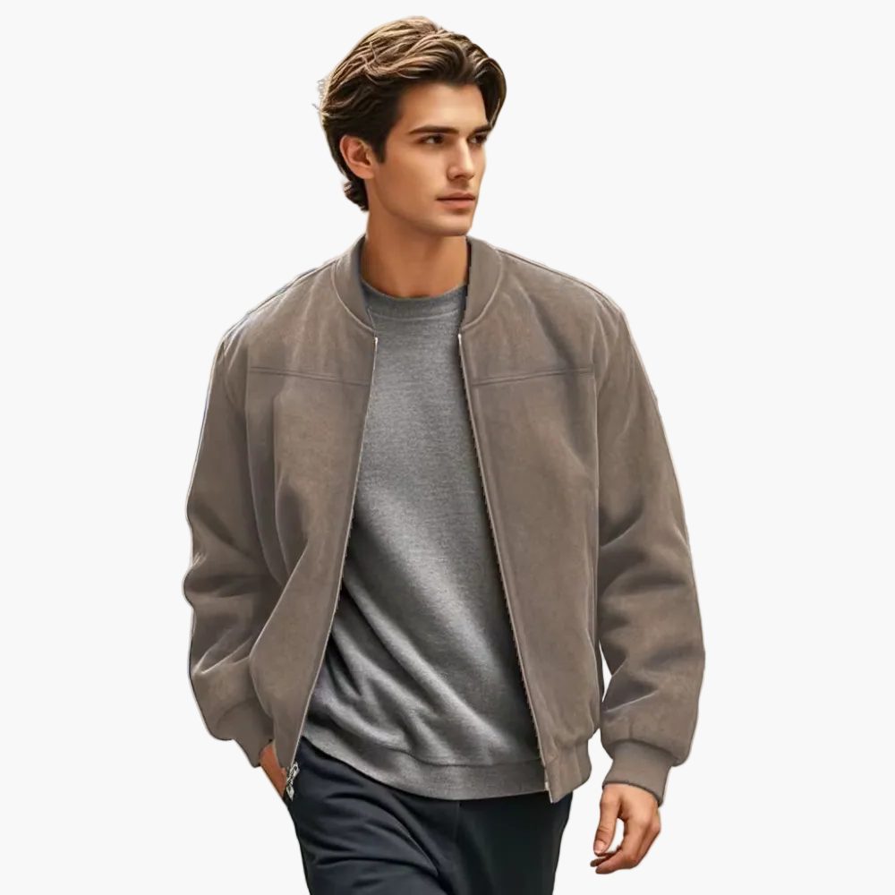 Bomber Jacket with Zipper and Ribbed Cuffs for Men