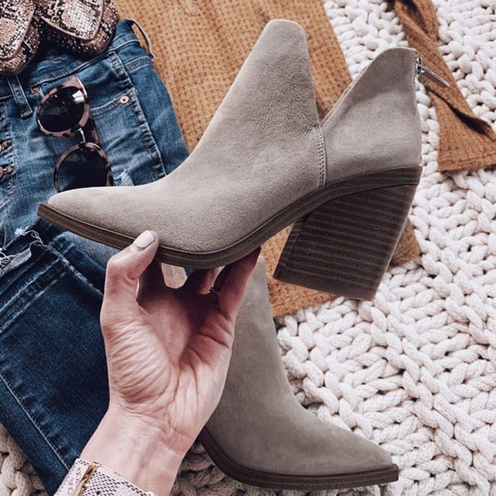 Bada Suede Ankle Boots with Heel and Pointed Toe, view 4 - Elena Harper