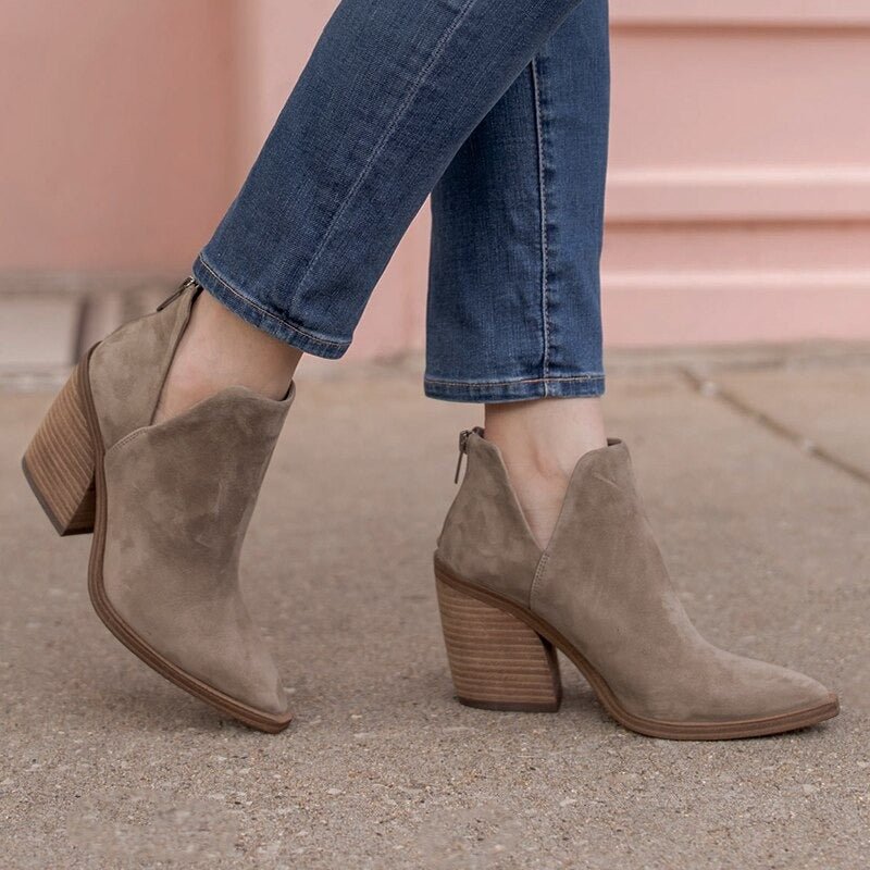 Bada Suede Ankle Boots with Heel and Pointed Toe, view 5 - Elena Harper