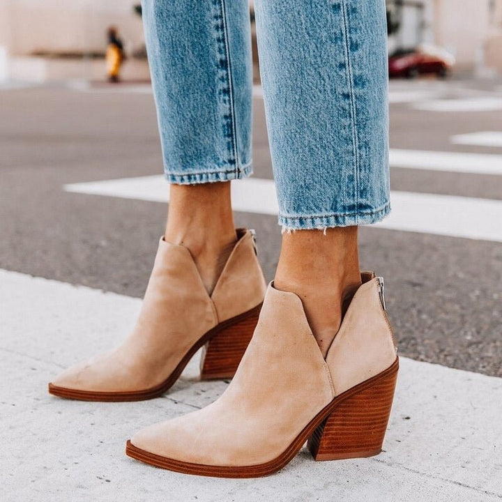 Bada Suede Ankle Boots with Heel and Pointed Toe, view 6 - Elena Harper
