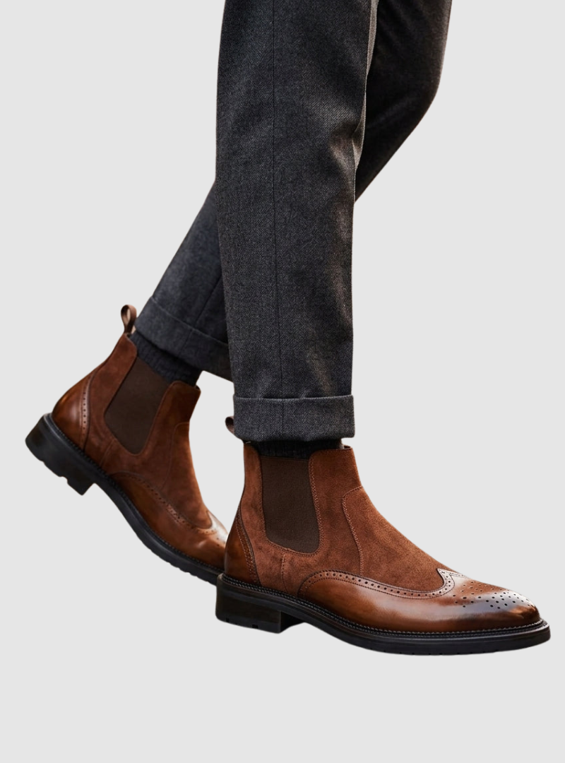 Men's Suede Chelsea Boots with Perforated Details