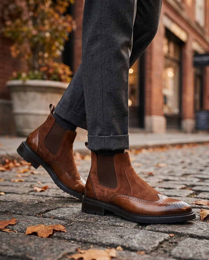 Men's Suede Chelsea Boots with Perforations