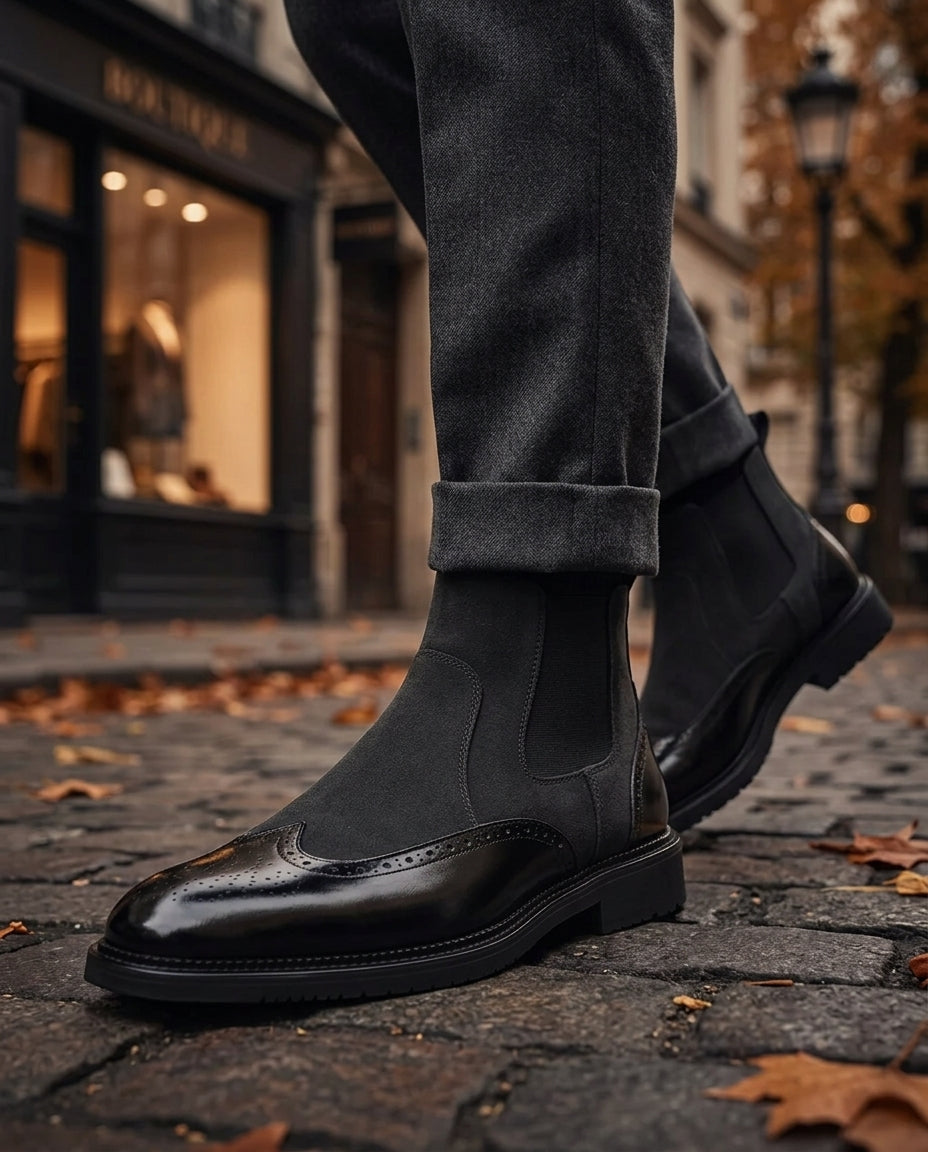 Men's Suede Chelsea Boots with Perforations