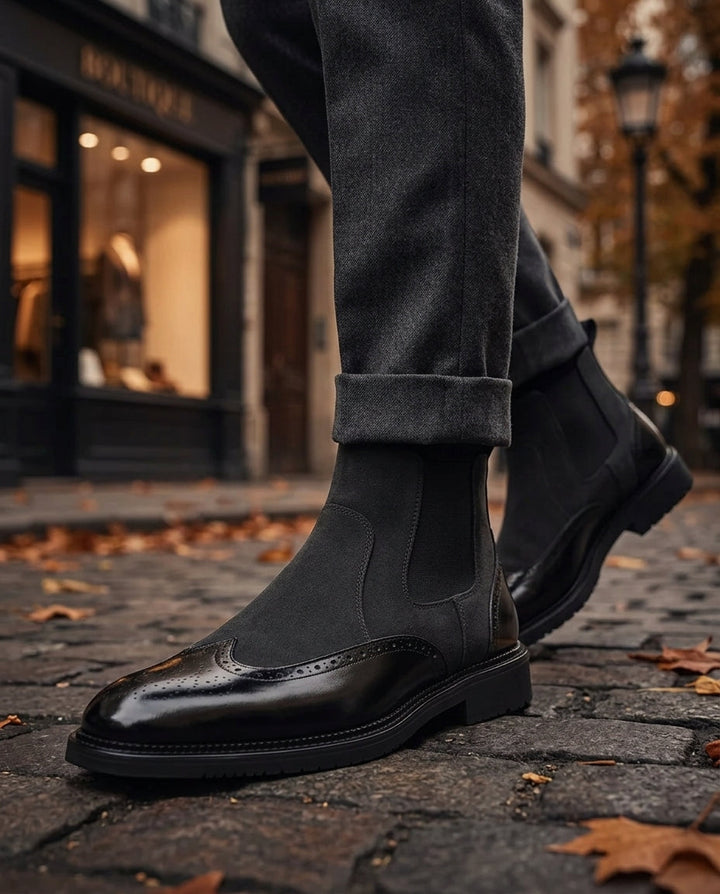 Men's Suede Chelsea Boots with Perforations