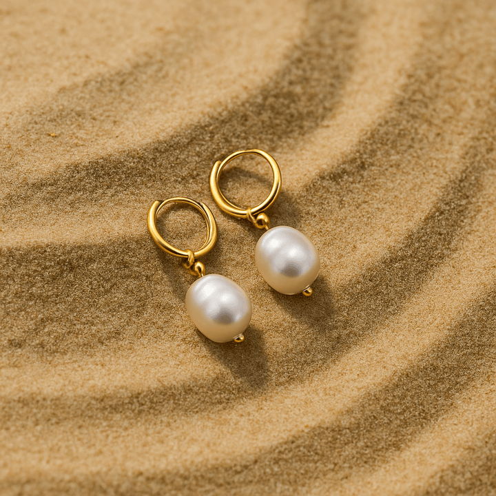Agate Earrings – Gold Hoops and Natural Pearls