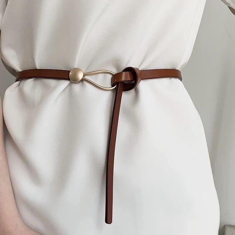 Women's Knot Strap Belt with Gold Buckle for Dress Waist