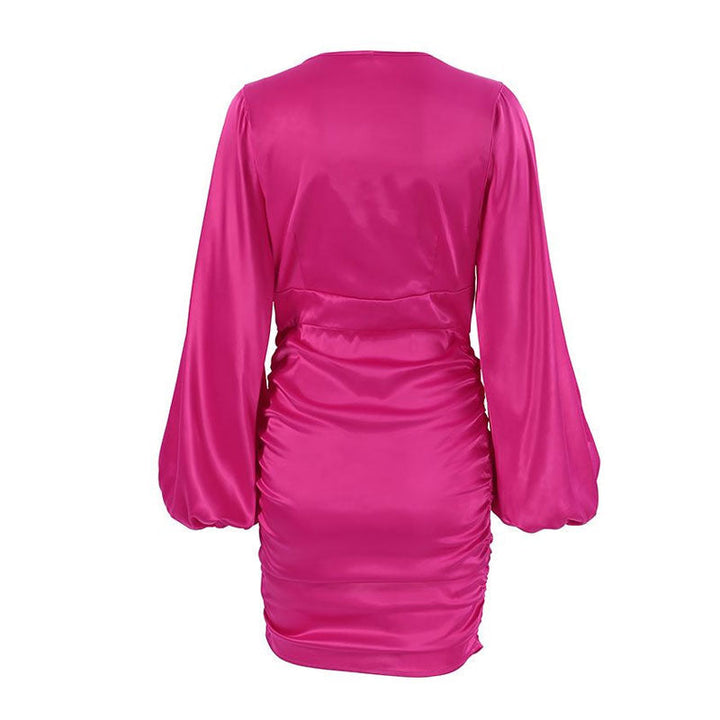 Adele - Mini evening dress with flared sleeves, ruched and V-neck