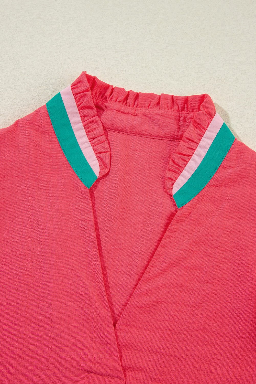 Bright Green Puff Sleeve Pop of Color Neckline Blouse