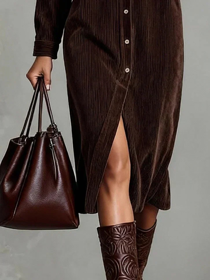Aurovia Elegant Dress with Flared Hem, view 6 - Elena Harper