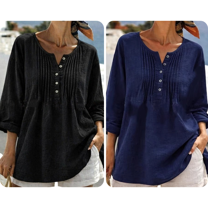 Lujena Long Sleeve Blouse with Pleats and Henley Neckline, view 9 - Elena Harper
