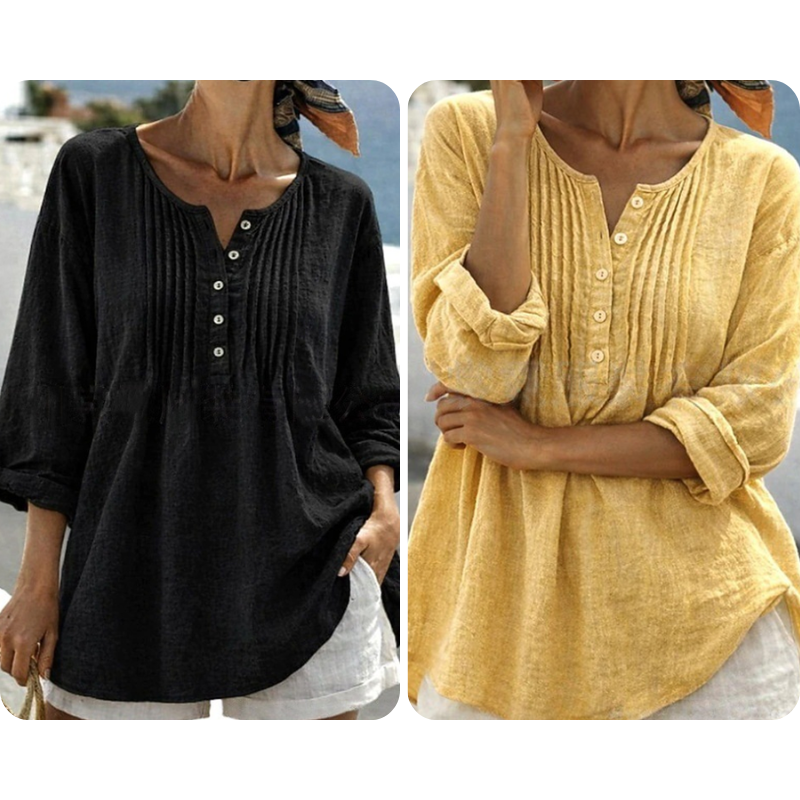 Lujena Long Sleeve Blouse with Pleats and Henley Neckline, view 10 - Elena Harper