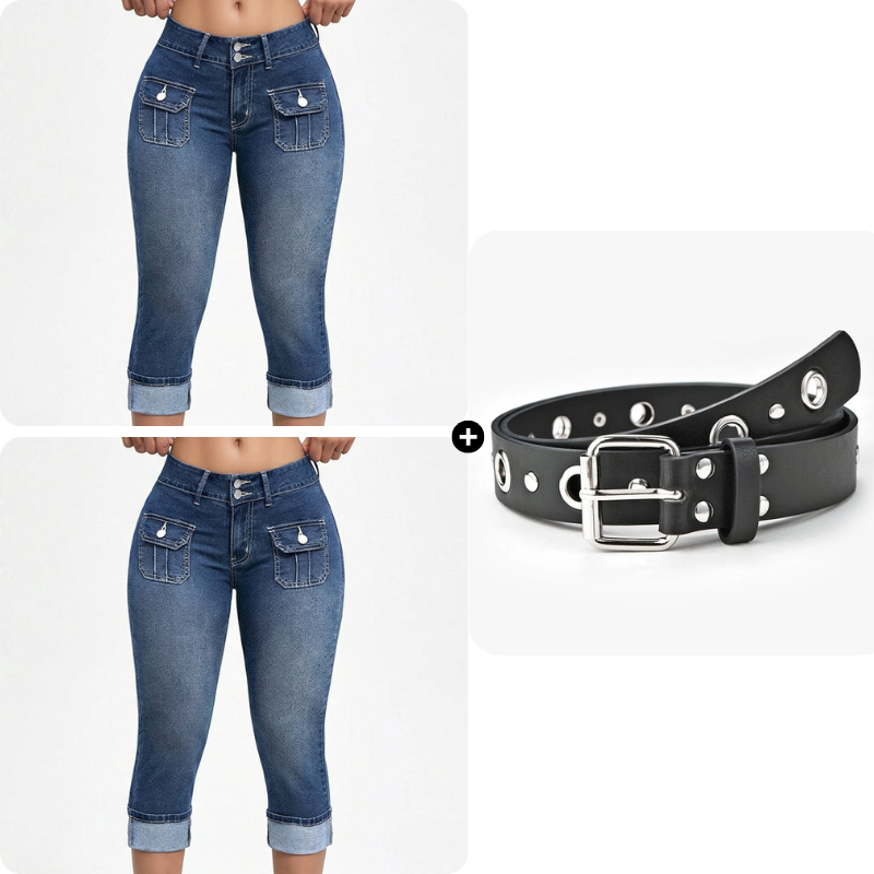 Women's Stretch Denim Capri Pants with Mid-Rise Fit
