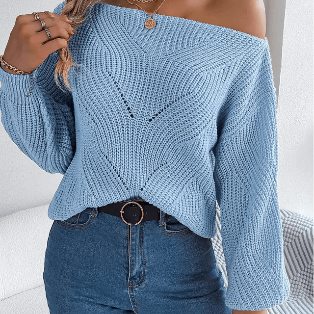 Women's Off-Shoulder Knitted Sweater, view 3 - Elena Harper