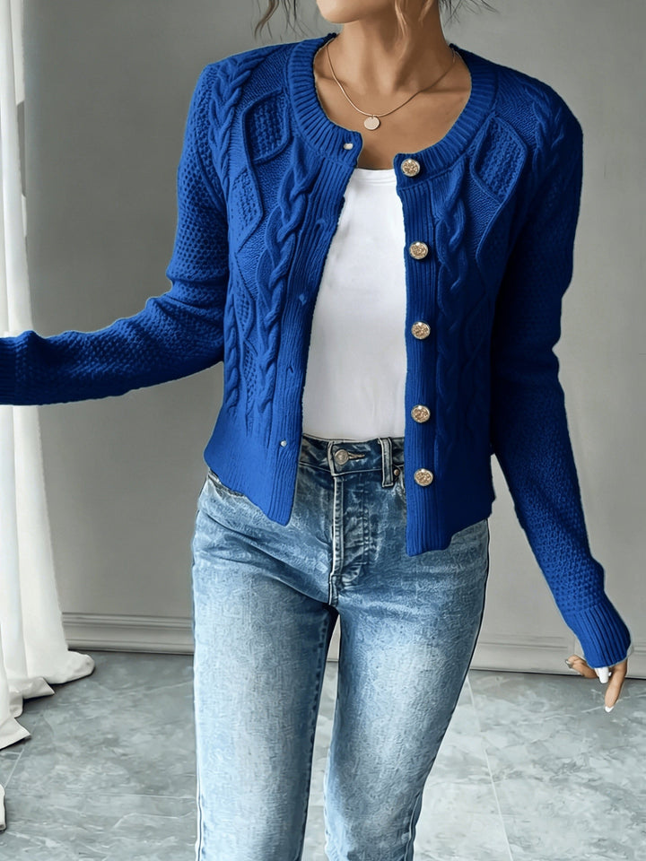 Isabelle - Elegant Twisted Knit Cardigan with Round Neck