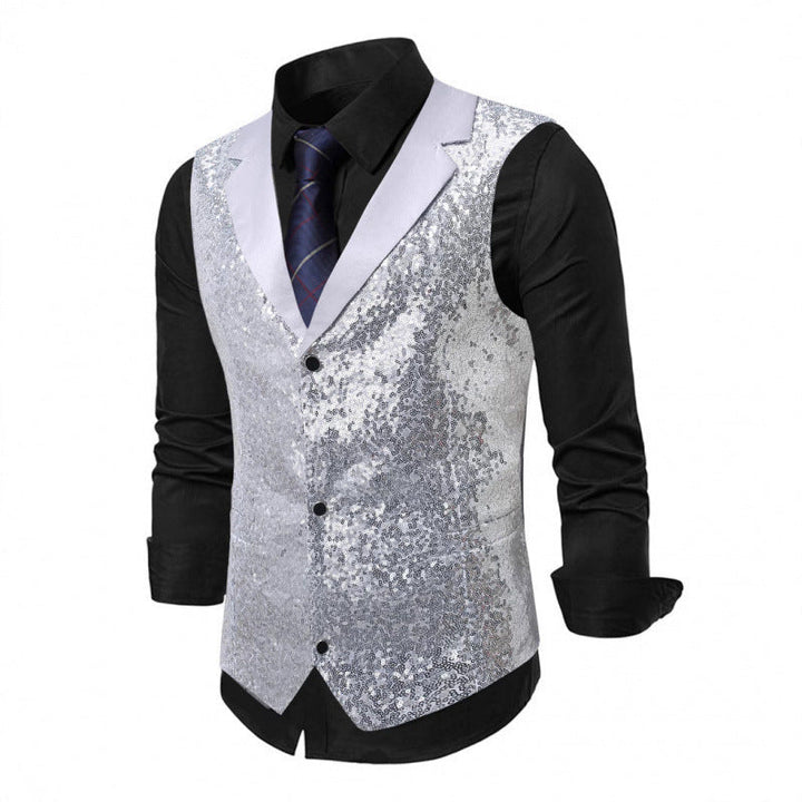Glitter Waistcoat with Satin Collar for Men