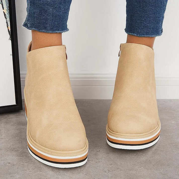 Leather Platform Ankle Boots with Zipper for Women Daily Comfort and Style, view 9 - Elena Harper