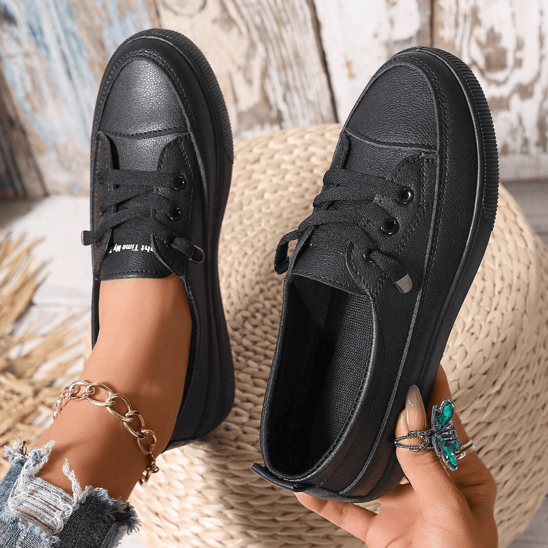 Women's White Flat Lace-Up Shoes Orthopedic - Breathable Soft Insole