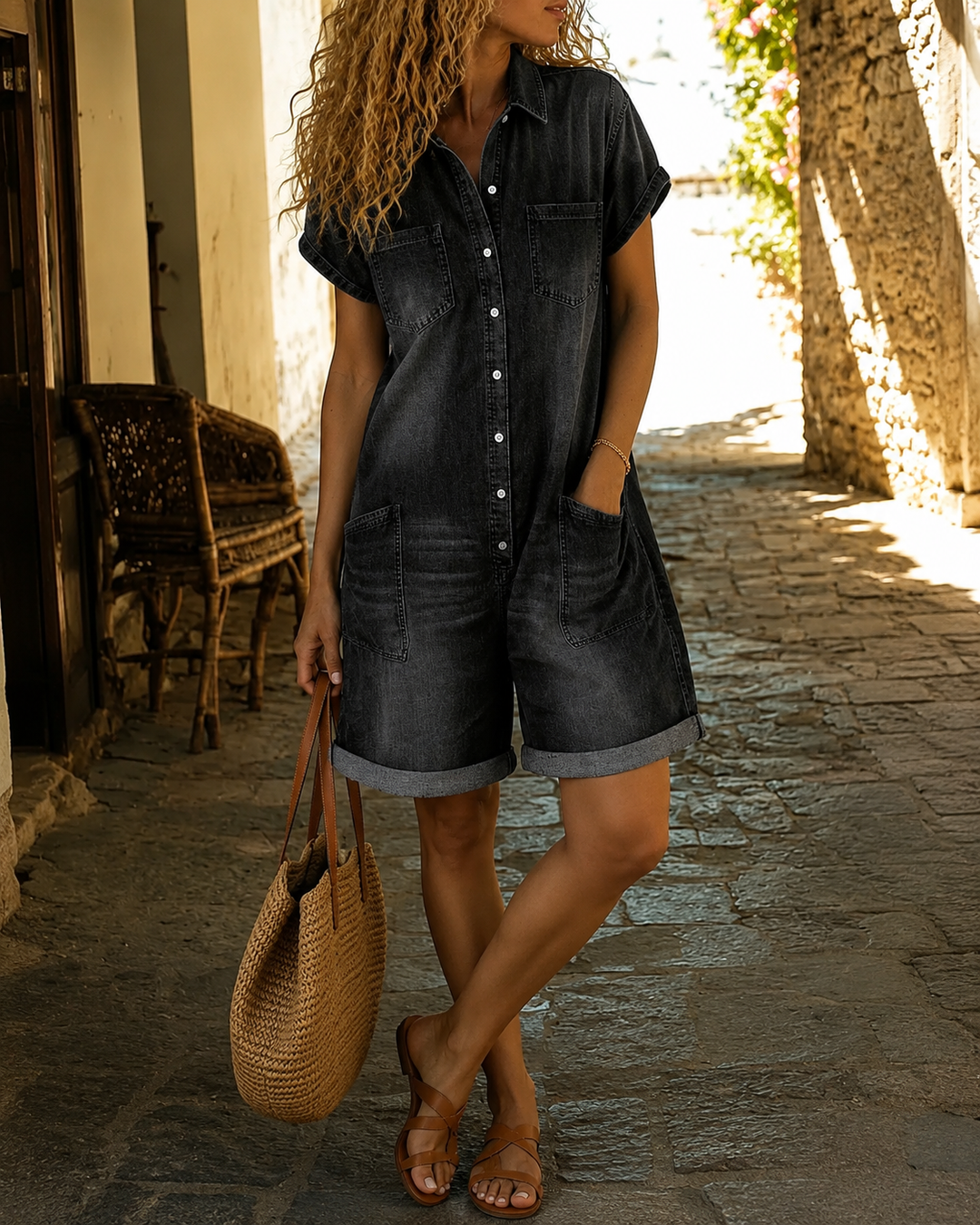 Davia™ | Relaxed Denim-Look Jumpsuit