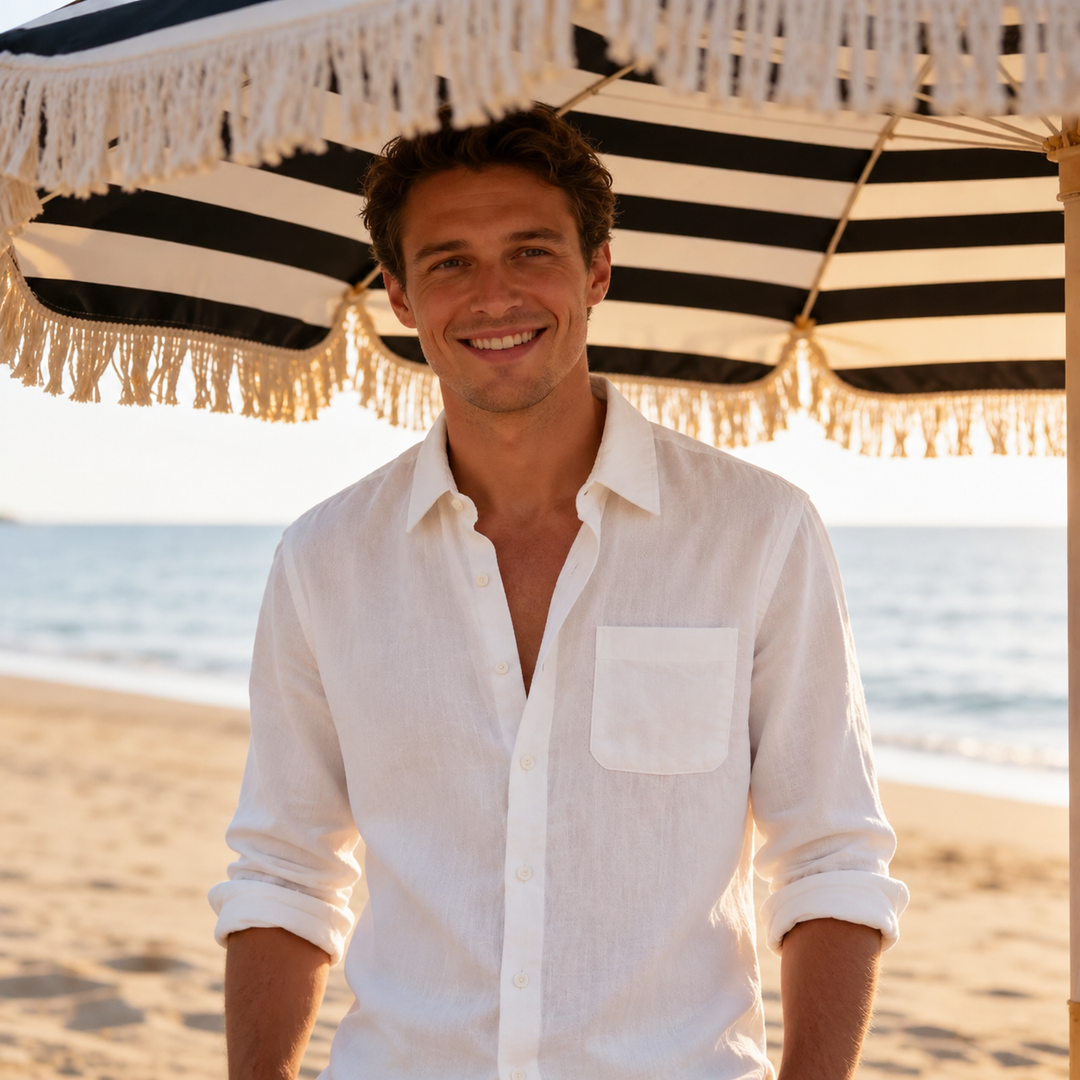 Linen Shirt Men Long Sleeves Casual Summer