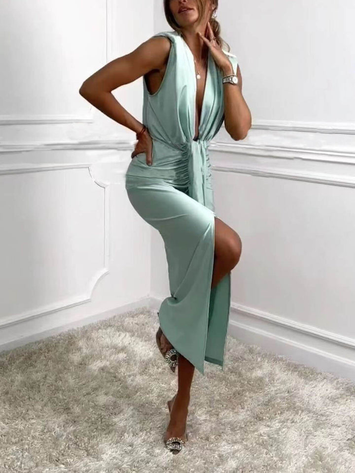 Marie feminine midi dress with V-neck, view 8 - Elena Harper
