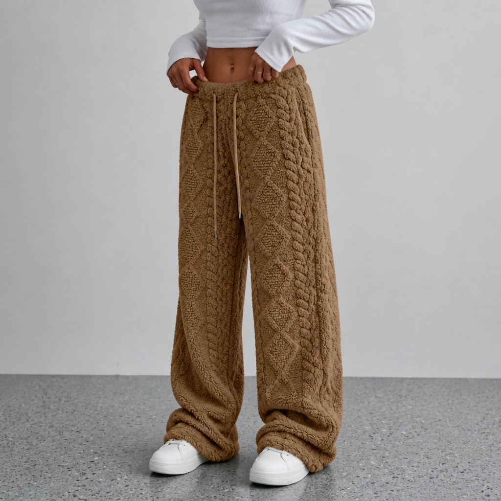 Clara Warm and Cozy Women's Fleece-Lined Pants with Wide Legs, view 7 - Elena Harper