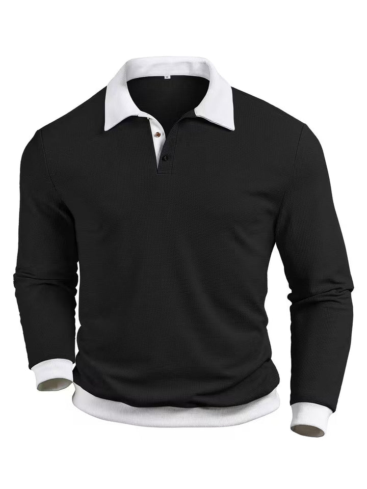 Gennady - Textured Waffle Knit Shirt With Contrast Collar