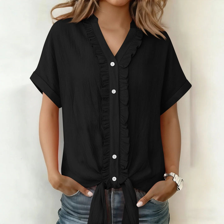 Women's Cotton Buttoned V-Neck Blouse Fluid Cut Summer
