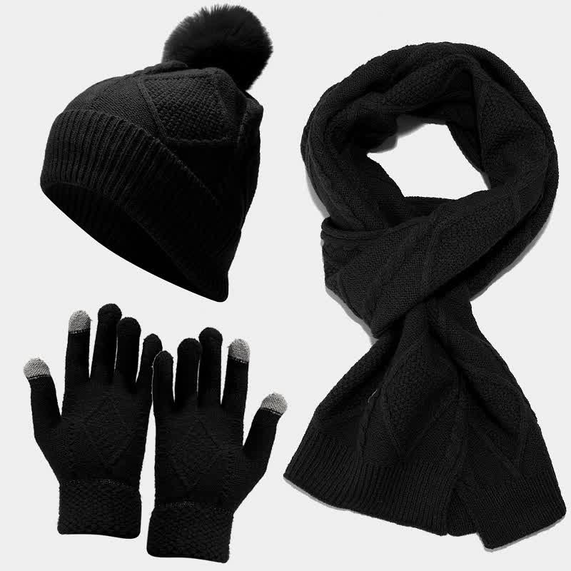 Women's Knitting Set with Hat, Scarf, and Gloves