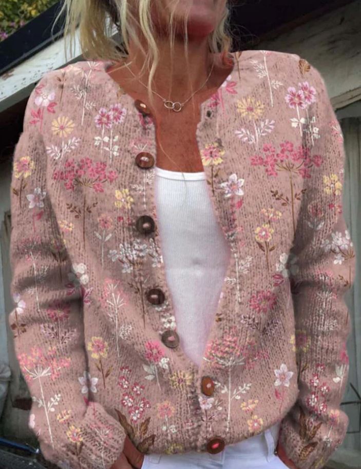 Iris | Elegant pink cardigan with floral print