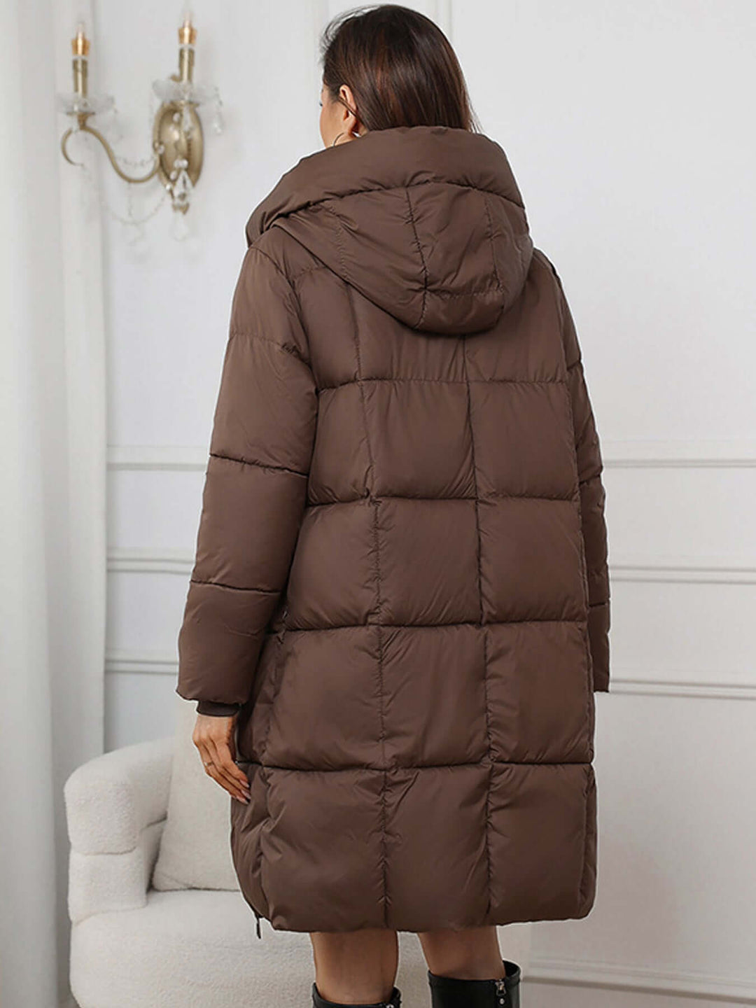 Women's Long Hooded Winter Puffer Coat, view 4 - Elena Harper