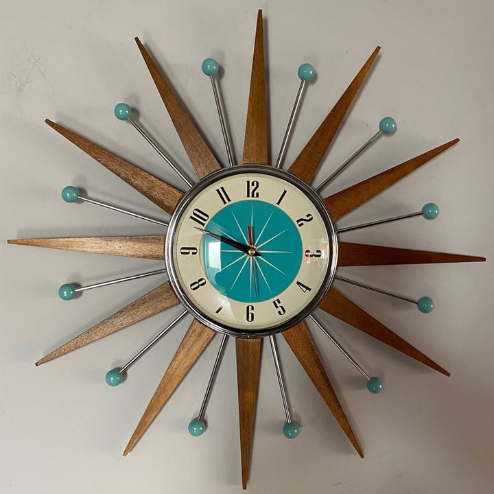 Handmade mid-century style wall clock | Retro wall decor, quiet & battery-operated