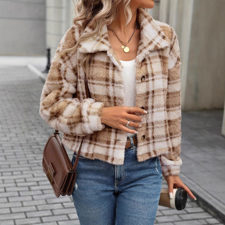 Women's Plaid Plush Jacket - Soft and Casual
