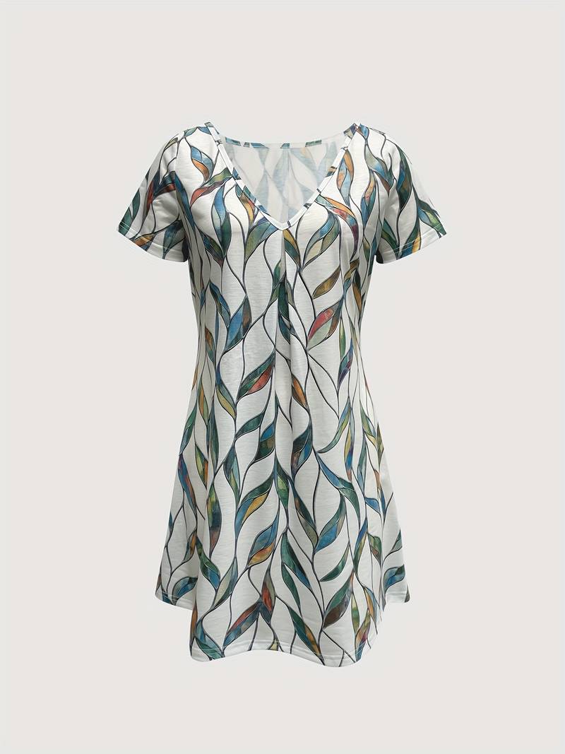 Abrielle - Dress with V-neck and leaf motif