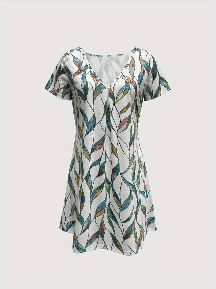 Abrielle - Dress with V-neck and leaf motif