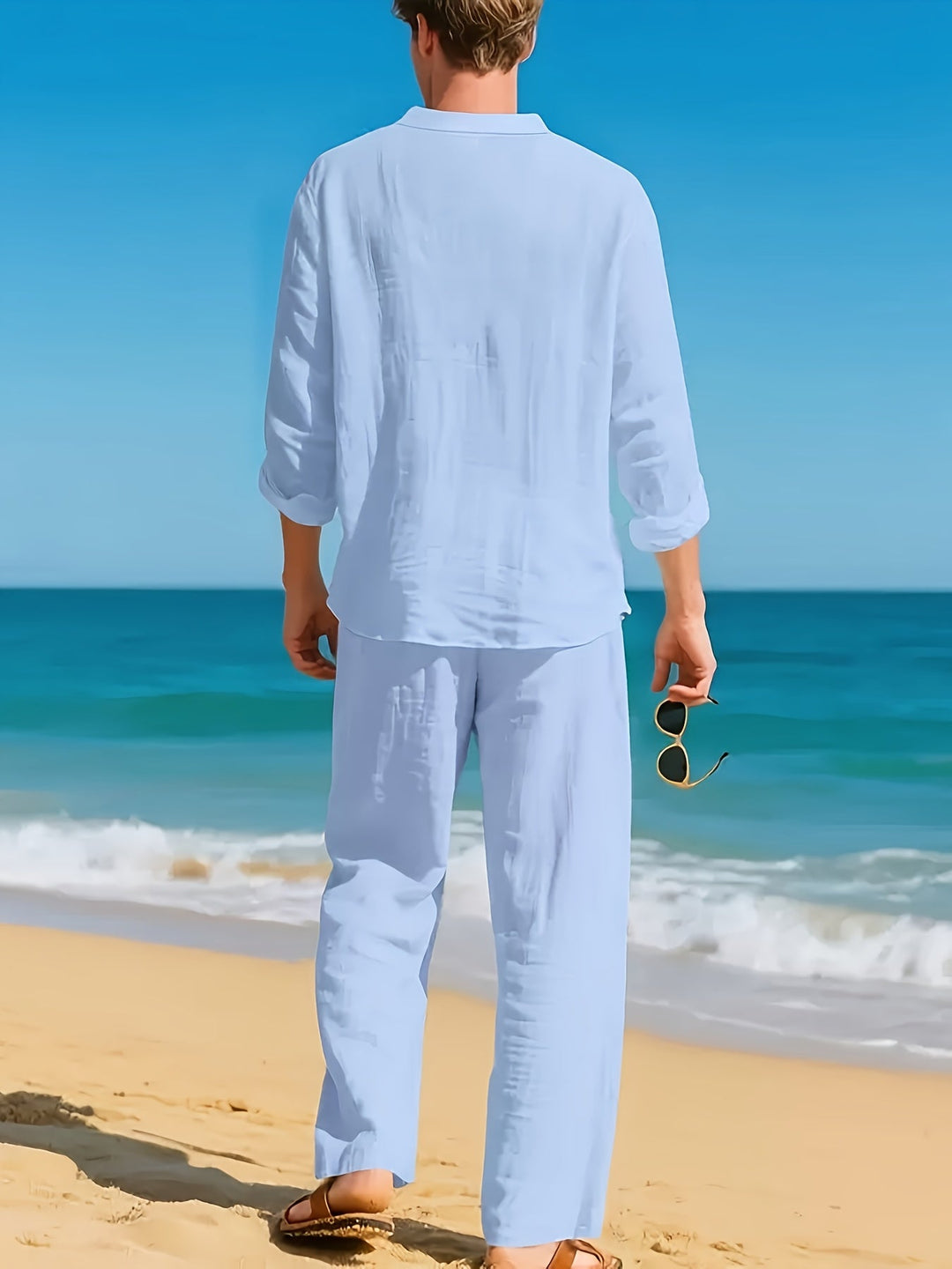 LAURENT MONACO | LINEN SET WITH V-NECK FOR MEN