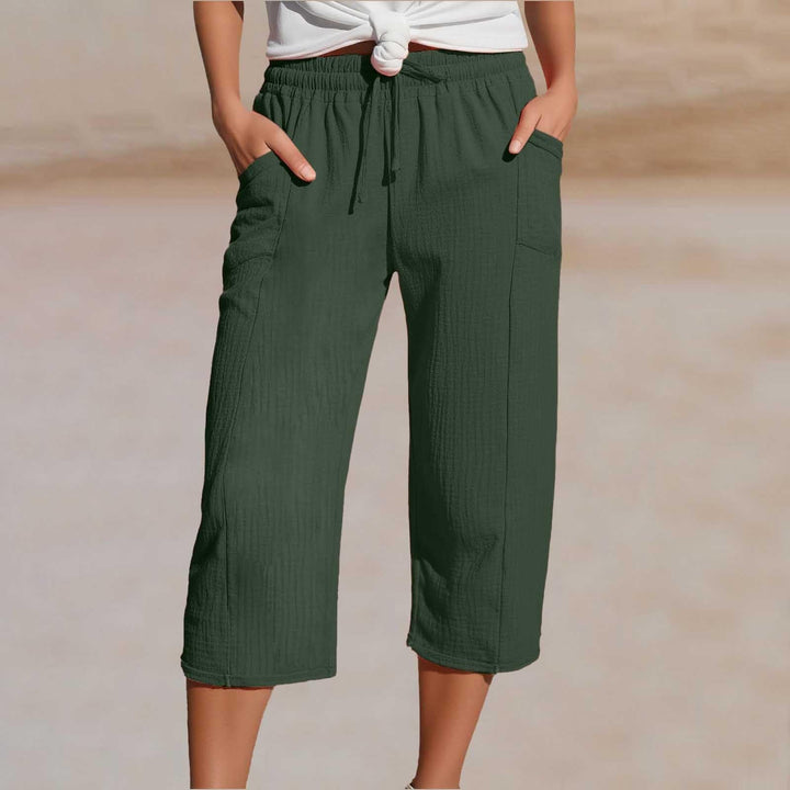Women's Cropped Pants in Cotton and Linen with Comfortable Elastic Waist