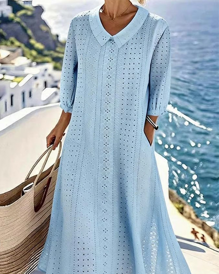Autumn Elegant Eyelet Midi Dress - Elena Harper