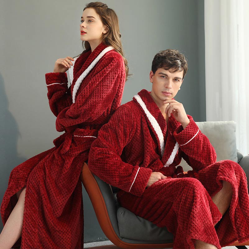 Thick Fleece Warm Unisex Bathrobe Soft and Plush Robe with Belt and Pockets, Winter Pajamas for Men and Women - Elena Harper
