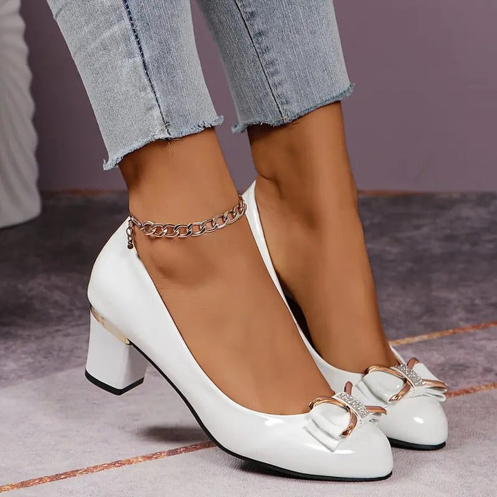 Mathilda Elegant High Heels with Crystals and Delicate Bow, view 2 - Elena Harper