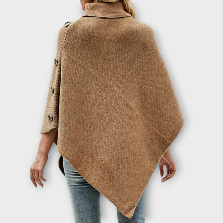 Soft Knit Poncho with Button Details, view 9 - Elena Harper
